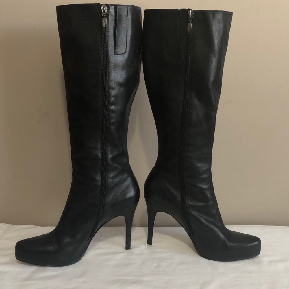 GUESS Black Leather Stiletto Knee High Boots, 8.5